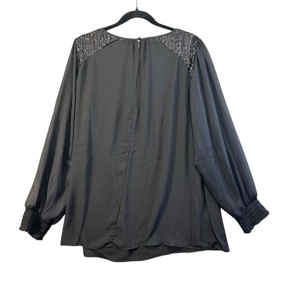Nwt 2x xxl Torrid 40960741 GEORGETTE WITH SEQUIN TRIM BLOUSE DEEP BLACK - Picture 2 of 8